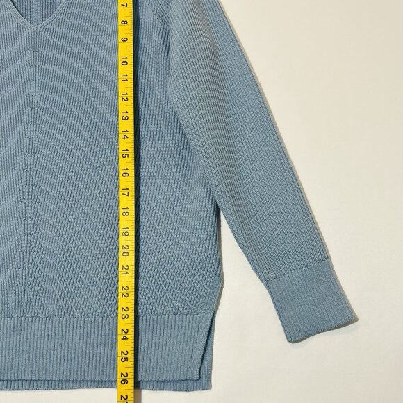 ATHLETA Women’s Hanover Merino Wool Blend V-Neck Knit Sweater Blue Small Winter - Picture 6 of 10